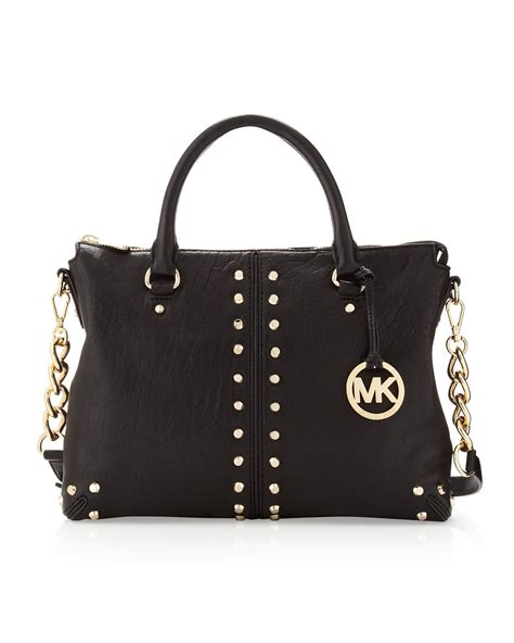 michael kors black leather handbags|michael kors black studded bag.